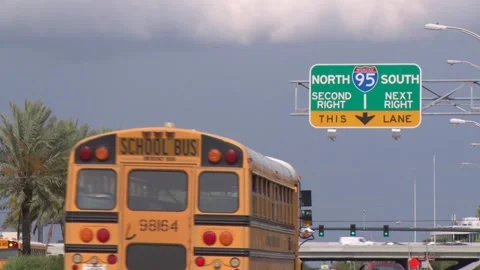 I-95 Exit at Sample Road School Bus Stock Footage 200881993