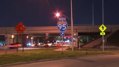 I-95 On-Ramp at Sample Road Night Stock Footage 200881903