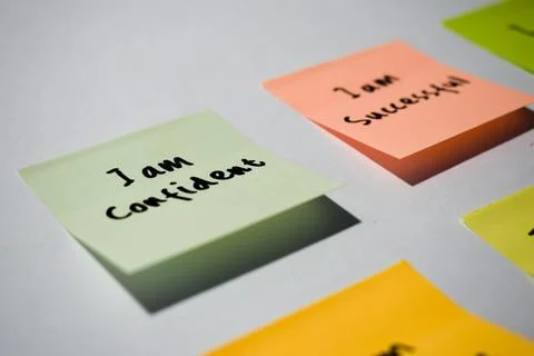 I am confident on sticky notes. Motivational words for personal development, Stock Photos