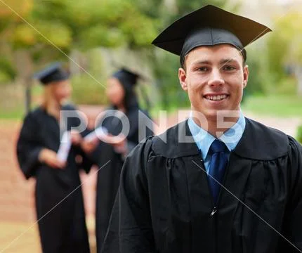 I am on my way. a young college graduate at his graduation ceremony ...