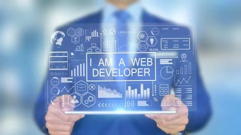 I am a Web Developer, Businessman with Hologram Concept Stock Photos