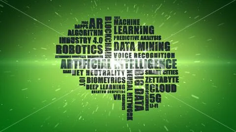 A.I. and Big Data wordcloud on green gradient background Stock Illustration
