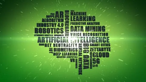 A.I. and Big Data wordcloud on green gradient background Stock Illustration