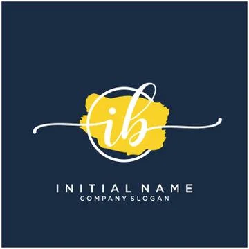 I B Initial handwriting logo design with brush circle Stock Illustration