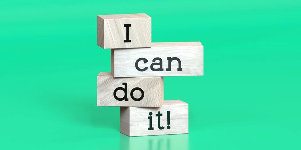 I can do it - words on wooden blocks Ilustración de archivo