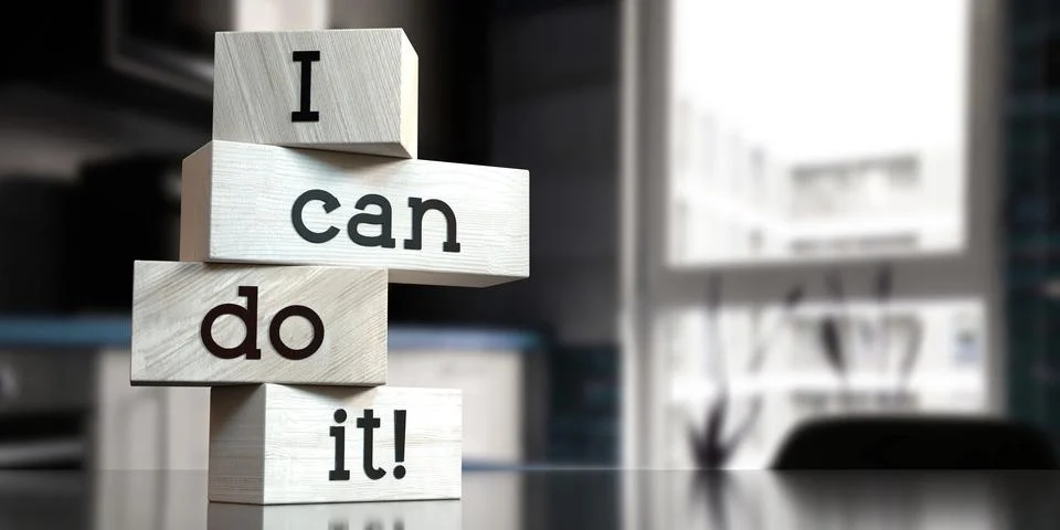 I can do it - words on wooden blocks Ilustración de archivo