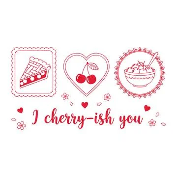 I cherry?ish you cute cherry dessert valentine design Stock Illustration