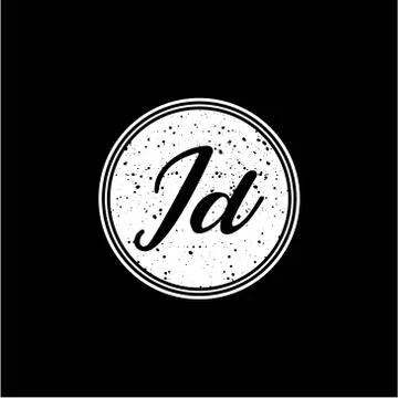 I D Initial Handwriting In Black and White Circle Frame Design Stock Illustration