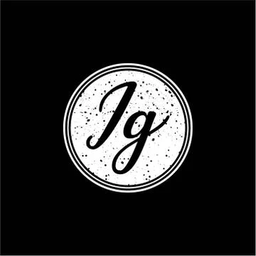 I G Initial Handwriting In Black and White Circle Frame Design Stock Illustration