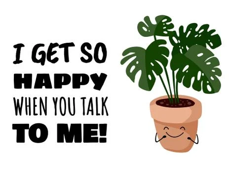 I get so happy when you talk to me cute kawaii succulent plant postcard. Mons Illustrazione stock