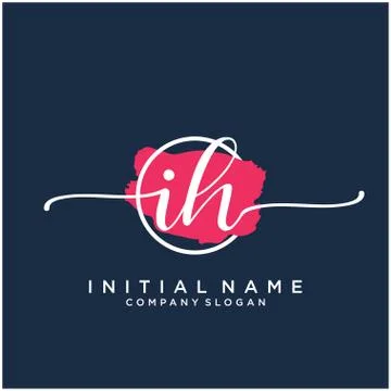 I H Initial handwriting logo design with brush circle Illustrazione stock