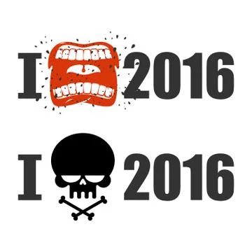 I hate 2016. Skull and bones sign of hostility. Shout symbol of hatred and an Stock Illustration