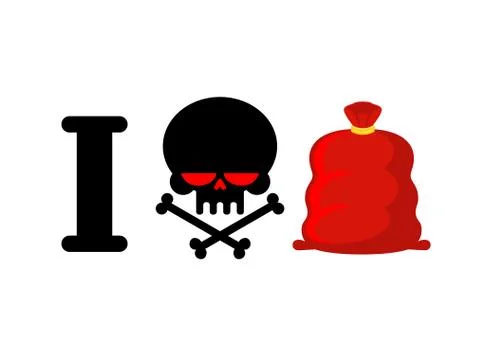 I hate Christmas gift. Skull and bones symbol of hatred and Santa bag with .. Stock Illustration