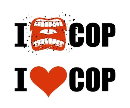 I hate cop. I love police. shout symbol of hatred and antipathy. Open mouth.  Stock Illustration