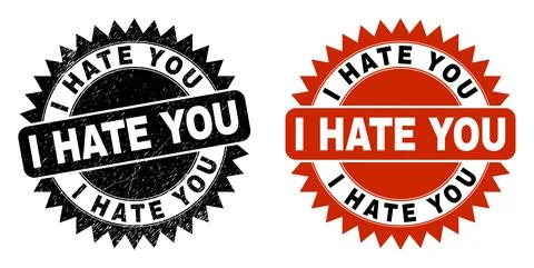 I HATE YOU Black Rosette Stamp Seal with Corroded Surface Illustrazione stock