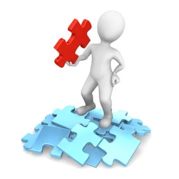 I have found the solution! 3d man with jigsaw puzzle. Stock Illustration