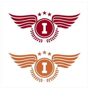 I initials logo in badge star wing shape illustration Stock Illustration