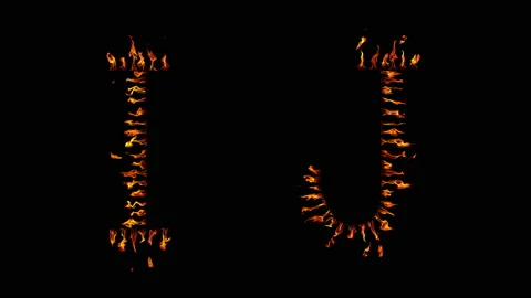 I J text. real fire flaming in slow motion. Stock Footage 143682387