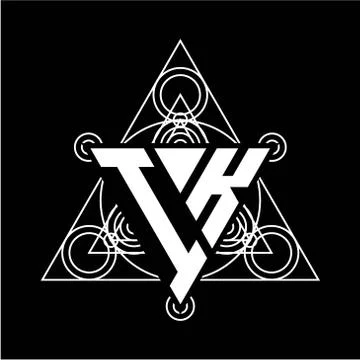 I K Monogram letter logo with triangle shape design template with sacred geom Stock Illustration