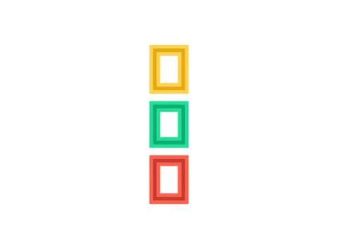 I letter logo, vector outline stroke font. Slice, cut design with red, green, Stock Illustration