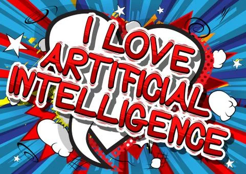 I Love Artificial Intelligence - Comic book style word on abstract background Stockillustratie