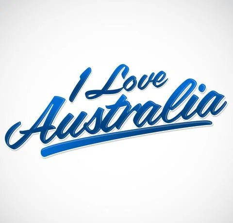 I Love Australia, vector lettering, emblem typographic design. Stock Illustration