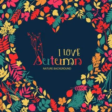 I love autumn. Vector design illustration with heart. Stock Illustration
