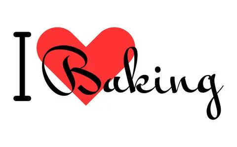 I love Baking creative slogan. Hand drawn letters with red heart. Vector il.. Stock Illustration