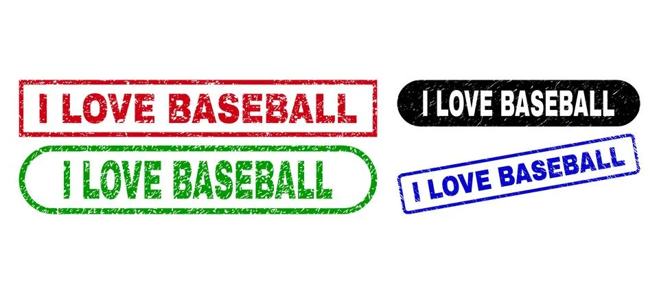 I LOVE BASEBALL Rectangle Stamp Seals with Unclean Surface Stock-Illustration