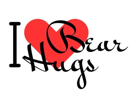 I love Bear Hugs creative slogan. Hand drawn letters with red heart. Vector.. Stock Illustration