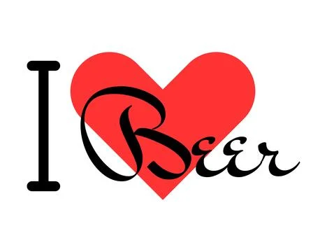 I love Beer creative slogan. Hand drawn letters with red heart. Vector illu.. Stock Illustration