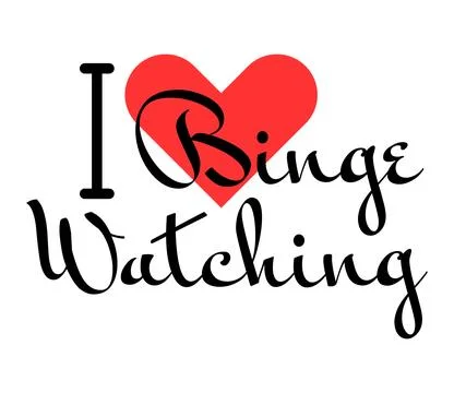 I love Binge Watching creative slogan. Hand drawn letters with red heart. V.. Stock Illustration