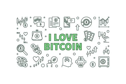 I Love Bitcoin vector BTC Crypto Investment and Trading horizontal banner i.. Stock Illustration