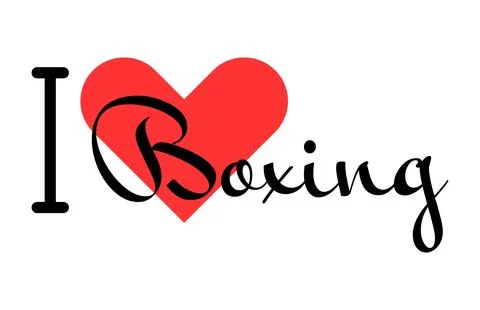 I love Boxing. Hand drawn letters with red heart. Sport vector illustration.. Stock Illustration