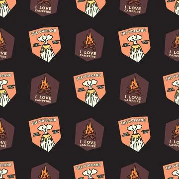 I love campfire badges pattern. Camping Adventure seamless background with Stock Illustration