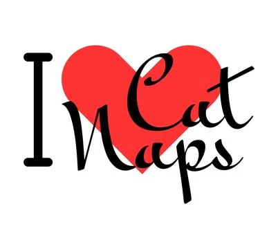 I love Cat Naps creative slogan. Hand drawn letters with red heart. Vector .. Stock Illustration
