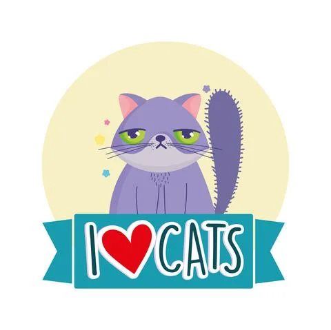 I love cats, grumpy cat pet feline cartoon Stock Illustration