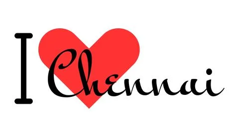 I love Chennai, city of India. Hand drawn letters with red heart. Vector il.. Stock Illustration
