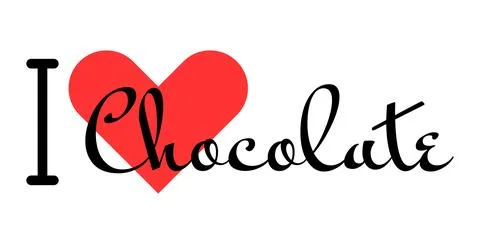 I love Chocolate creative slogan. Hand drawn letters with red heart. Vector.. Illustration