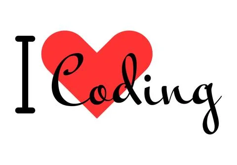 I love Coding creative slogan. Hand drawn letters with red heart. Vector il.. Stock Illustration