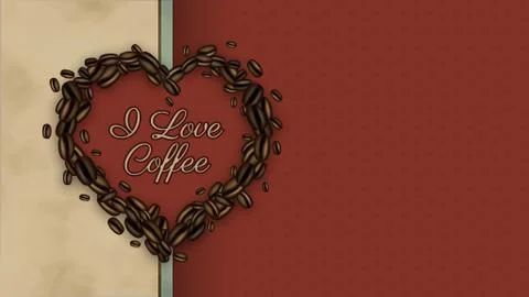 I love coffee retro vector banner. Coffee beans in heart shape. Stock Illustration