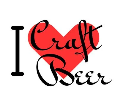 I love Craft Beer creative slogan. Hand drawn letters with red heart. Vecto.. Stock Illustration