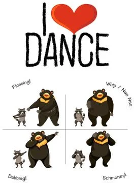 I love dance bear and racoon Stock Illustration