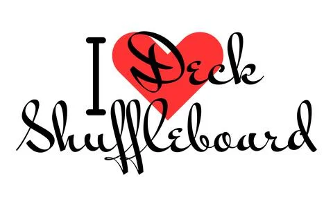 I love Deck Shuffleboard. Hand drawn letters with red heart. Sport vector i.. Stock Illustration