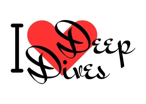 I love Deep Dives creative slogan. Hand drawn letters with red heart. Vecto.. Stock Illustration