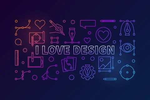 I love design vector colored horizontal line banner Stock Illustration