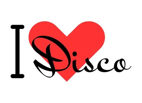 I love Disco creative slogan. Hand drawn letters with red heart. Vector ill.. Stock Illustration