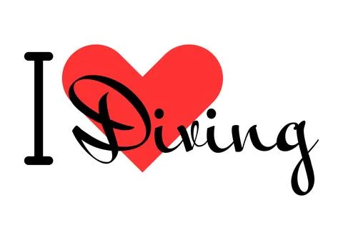I love Diving creative slogan. Hand drawn letters with red heart. Vector il.. Stock Illustration