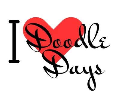 I love Doodle Days creative slogan. Hand drawn letters with red heart. Vect.. Stock Illustration