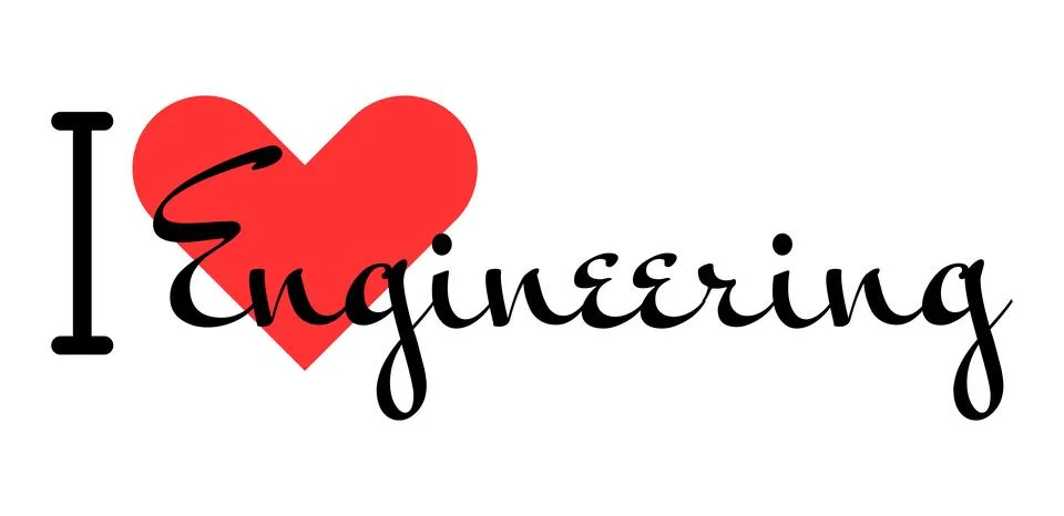 I love Engineering creative slogan. Hand drawn letters with red heart. Vect.. Stockillustratie